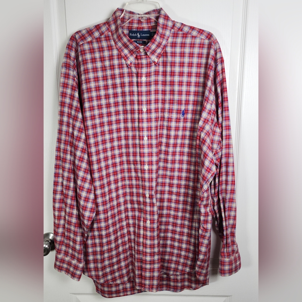 Mens Ralph Lauren Plaid Shirt Size XL Red Multi Color